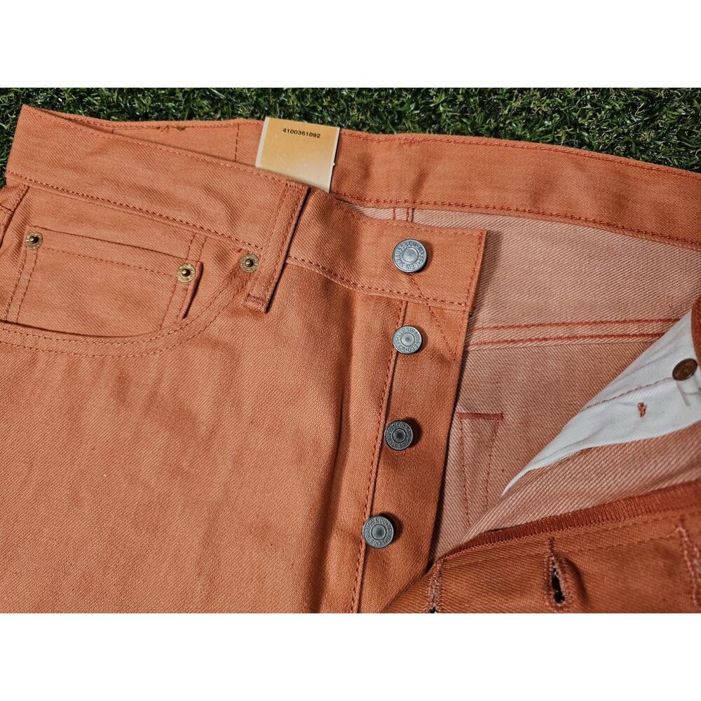 Mens LEVIS Classic 501 SHRINK TO FIT Coral Red 34x32 RAW DENIM RIGID pastel - Picture 5 of 10